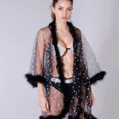 THE LUMi SHOP Fuzzy Kimono - Black Blossom