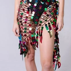THE LUMi SHOP Rainbow Fishnet Coin Skirt