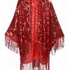 Lumishopusa Disco Sequin Tassel Kimono - Ruby