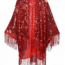 Lumishopusa Disco Sequin Tassel Kimono - Ruby