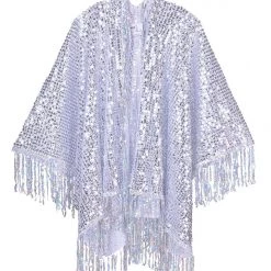 Lumishopusa Signature Sequin Kimonos Sequin Tassel Kimono - Silver Sparkle