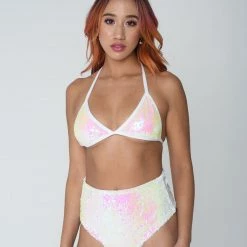 THE LUMI SHOP Pink Iridescent High Waisted Sequin Shorts
