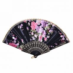 THE LUMi SHOP FANS Festival Silk Fan - Black Blossoms
