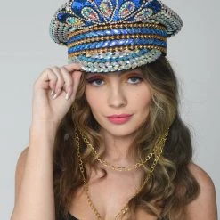 THE LUMI SHOP Blue Peacock Rhinestone Festival Hat 9 THE LUMI SHOP Blue Peacock Rhinestone Festival Hat