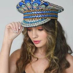 THE LUMI SHOP Blue Peacock Rhinestone Festival Hat 10 THE LUMI SHOP Blue Peacock Rhinestone Festival Hat