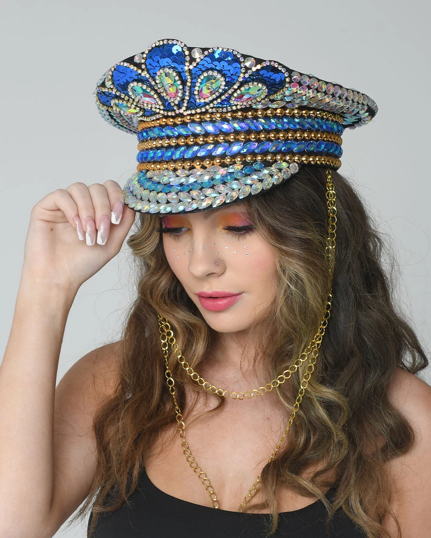 THE LUMI SHOP Blue Peacock Rhinestone Festival Hat 6 THE LUMI SHOP Blue Peacock Rhinestone Festival Hat