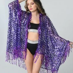 Lumishopusa Signature Sequin Kimonos Disco Sequin Tassel Kimono - Purple Treasure
