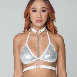 THE LUMi SHOP White Vegan Leather Cross Body Harness Top