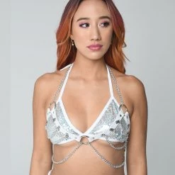 THE LUMi SHOP White Vegan Leather Chain Harness Top
