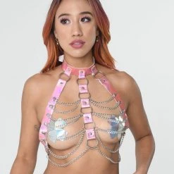 THE LUMi SHOP SPRING 2022 Pink Holographic Chain Harness Top