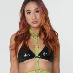THE LUMi SHOP Lime Green Cross Harness Top Tops