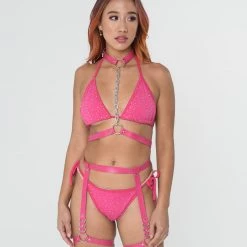 THE LUMi SHOP Rose Pink Cross Body Harness Top