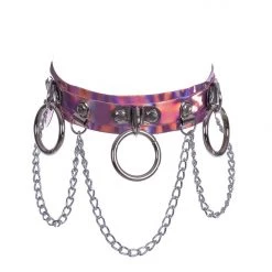 THE LUMi SHOP Hoop Chain Chocker In Baby Pink Hologram JEWELRY