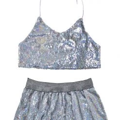 THE LUMi SHOP Reversible Sequin Set (Halter Top & Skirt) - Holographic Sequin Sets