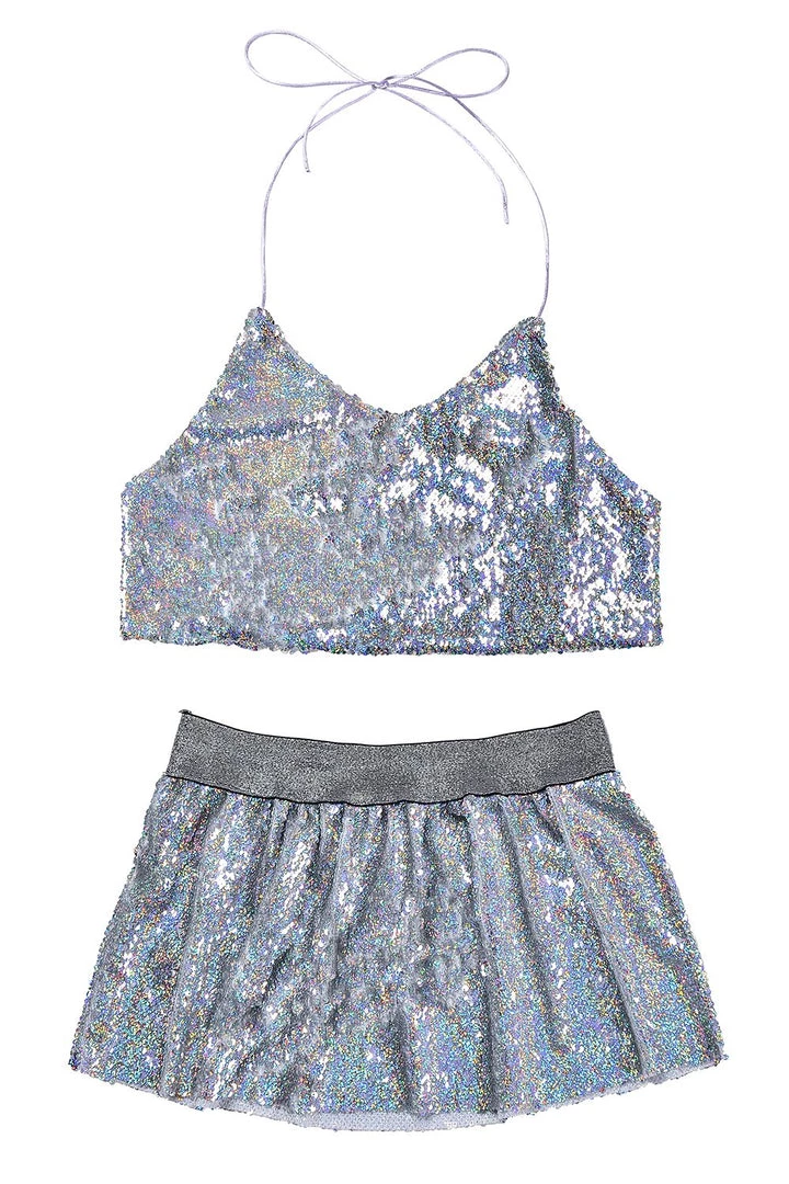 THE LUMi SHOP Reversible Sequin Set (Halter Top & Skirt) - Holographic Sequin Sets 4 THE LUMi SHOP Reversible Sequin Set (Halter Top & Skirt) - Holographic Sequin Sets