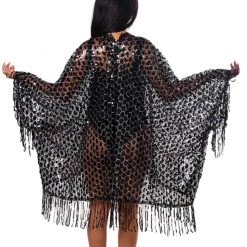 THE LUMI SHOP SPRING 2022 Sequin Tassel Kimono- Black Treasure