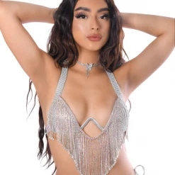 THE LUMI SHOP Silver Disco Diamond Tassel Top