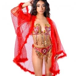 THE LUMi SHOP Signature Sequin Kimonos Fuzzy Sequin Kimono - Red Glitter