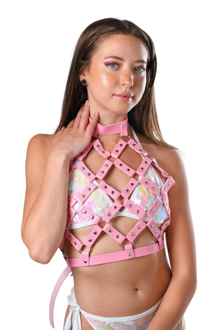 THE LUMi SHOP Miss Pink Vegan Leather Harness Halter Top Tops 4 THE LUMi SHOP Miss Pink Vegan Leather Harness Halter Top Tops