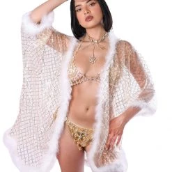 THE LUMI SHOP SUMMER 2022 Fuzzy Sequin Kimono- White Glitter