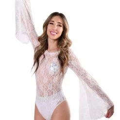 THE LUMI SHOP SPRING 2022 Bell Sleeve Bodysuit- White Lace