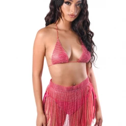 THE LUMI SHOP Rose Pink Rhinestone Top