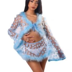 THE LUMI SHOP FULL OUTFIT - Blue Fuzzy 3D Floral Set W/ Hair Gem SPRING 2022