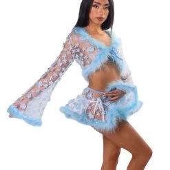 THE LUMI SHOP FULL OUTFIT - Blue Fuzzy 3D Floral Set W/ Hair Gem SPRING 2022