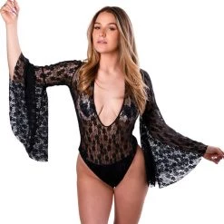 THE LUMI SHOP Bell Sleeve Bodysuit- Black Lace SPRING 2022
