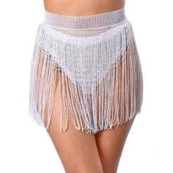 THE LUMI SHOP White Rhinestone Tassel Skirt