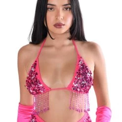 THE LUMI SHOP Hand Stitched Sequin Top- Rose Pink SUMMER 2022