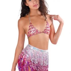 THE LUMI SHOP Holographic Sequin Skirt- Pink Dreams Sequin Skirts