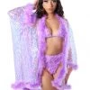 THE LUMI SHOP Fuzzy Sequin Kimono- Lavender Dreams
