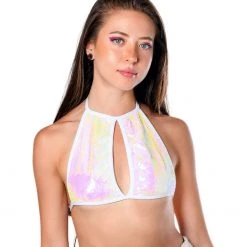 THE LUMi SHOP Sequin Tops Sequin Halter Top - Iridescent Pink
