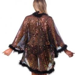 THE LUMI SHOP Fuzzy Sequin Kimono- Black Prism