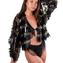 THE LUMi SHOP Black Gold Sequin Jacket Special Sequin Kimonos