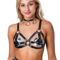 THE LUMi SHOP Burner Vegan Leather Harness Bra Top Tops