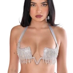 THE LUMI SHOP Silver Rhinestone Tassel Top SUMMER 2022