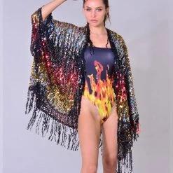 Lumishopusa Disco Sequin Tassel Kimono - Midnight Fairy