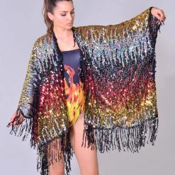 Lumishopusa Disco Sequin Tassel Kimono - Midnight Fairy