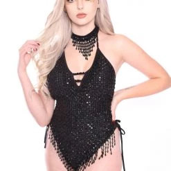 THE LUMi SHOP Hand Stitched Sequin Bodysuit- Midnight HAND-STITCHED