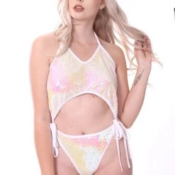 THE LUMi SHOP Disco Sequin Bodysuit - Iridescent Pink Sequin Bodysuits