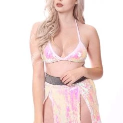 THE LUMi SHOP Iridescent Pink Open Front Sequin Skirt Sequin Skirts