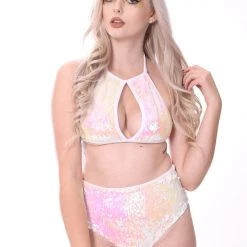 THE LUMi SHOP Iridescent Pink Sequin Set (Halter Top + High Waisted Bottom) Sequin Sets