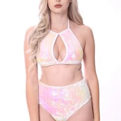 THE LUMi SHOP Iridescent Pink Sequin Set (Halter Top + High Waisted Bottom) Sequin Sets