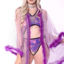 THE LUMi SHOP Signature Sequin Kimonos Fuzzy Sequin Kimono - Fuchsia
