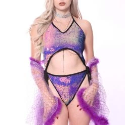 THE LUMi SHOP Disco Sequin Bodysuit - Purple Sequin Bodysuits