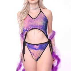 THE LUMi SHOP Disco Sequin Bodysuit - Purple Sequin Bodysuits