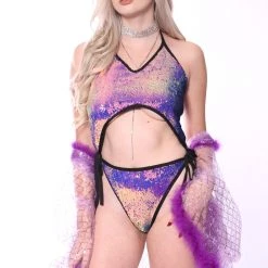 THE LUMi SHOP Disco Sequin Bodysuit - Purple Sequin Bodysuits