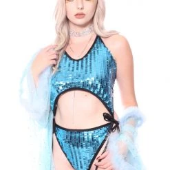 THE LUMi SHOP Disco Sequin Bodysuit - Barbie Blue Sequin Bodysuits